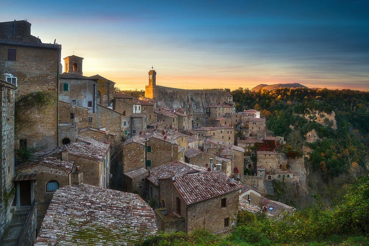 Sorano, a town built on tufa rock, close to Pitigliano, in southern Tuscany