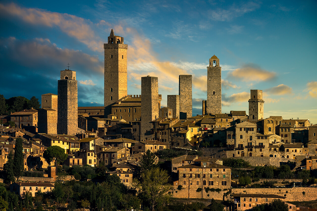 Panoramic view of San Gimignano, with its ancient watchtowers