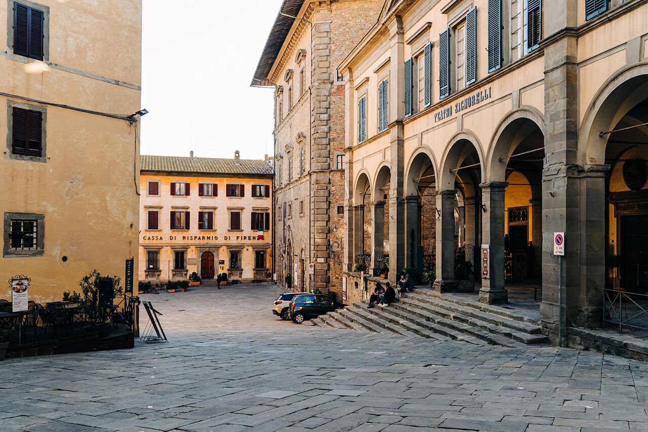 The square of Cortona in March, in Tuscany