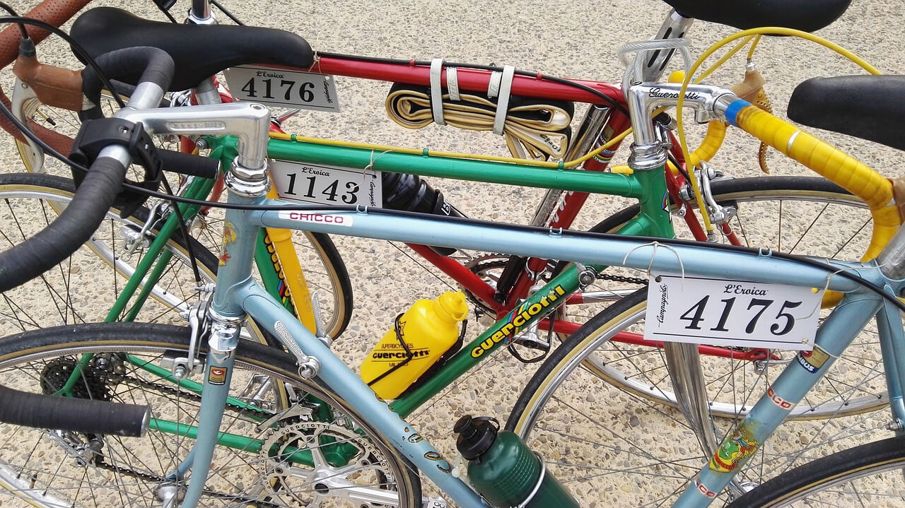 Bicycles ready to participate in the historic "L'Eroica" competition, starting from Gaiole in Chianti