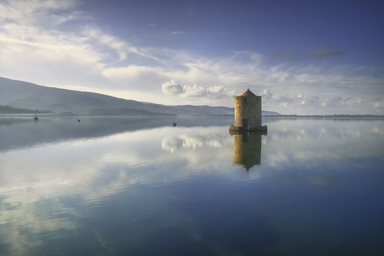 The Spanish mill of Orbetello photographed on a cloudy day.
