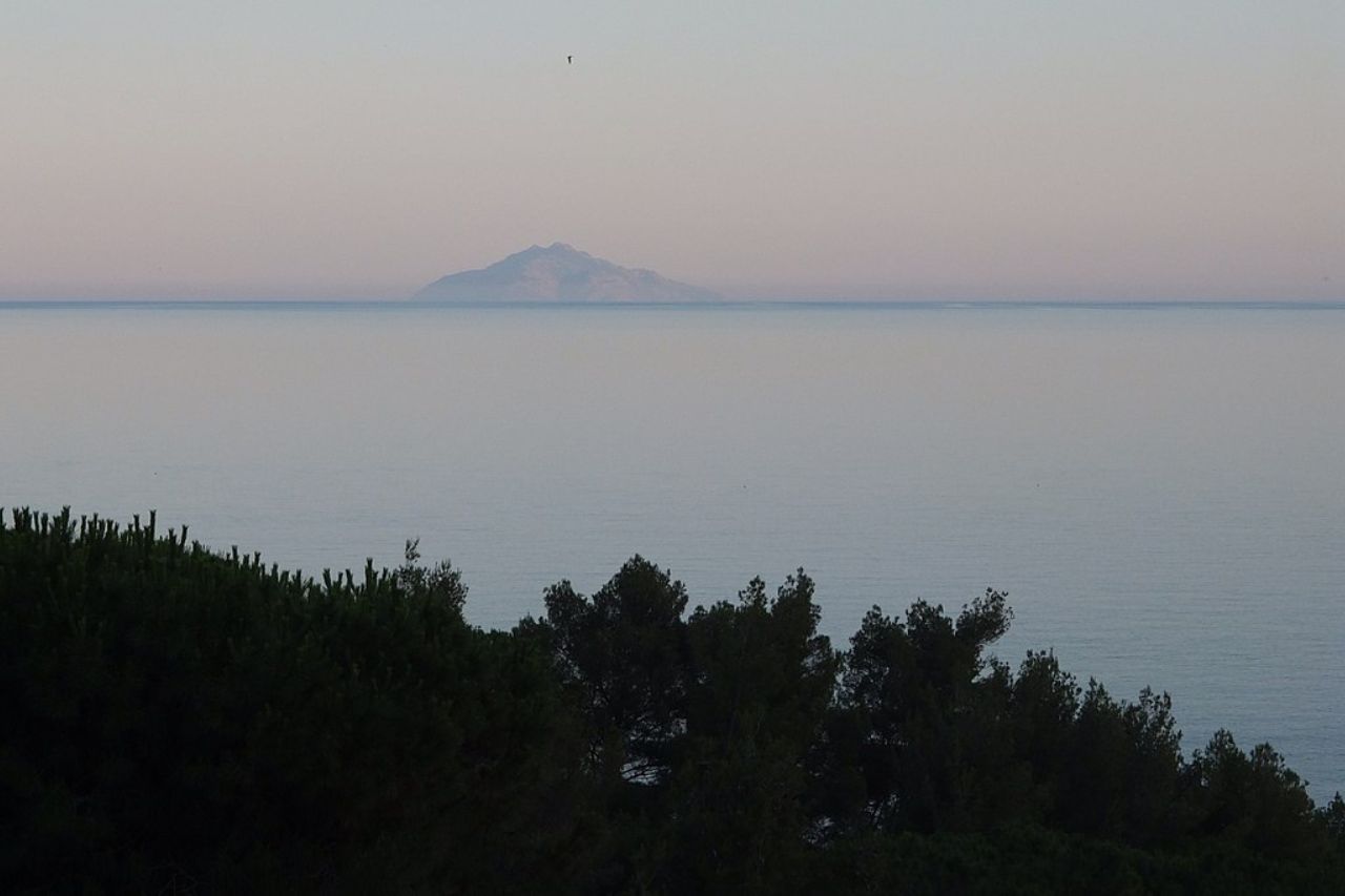 The island of Montecristo photographed from the Tuscan mainland