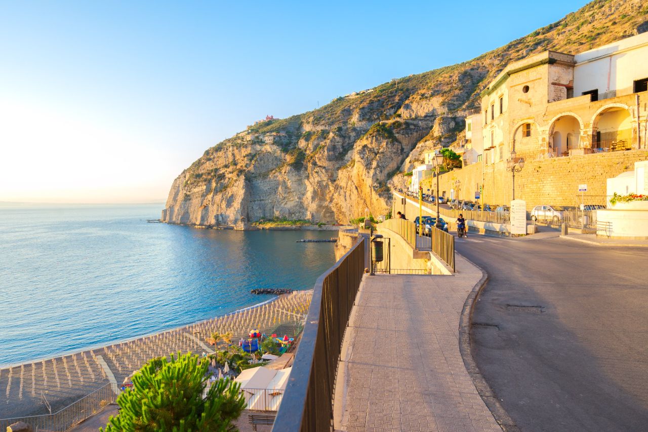 A town of Sorrento has a wonderful view of sea and rock mountain. Visit this place when you come Italy.