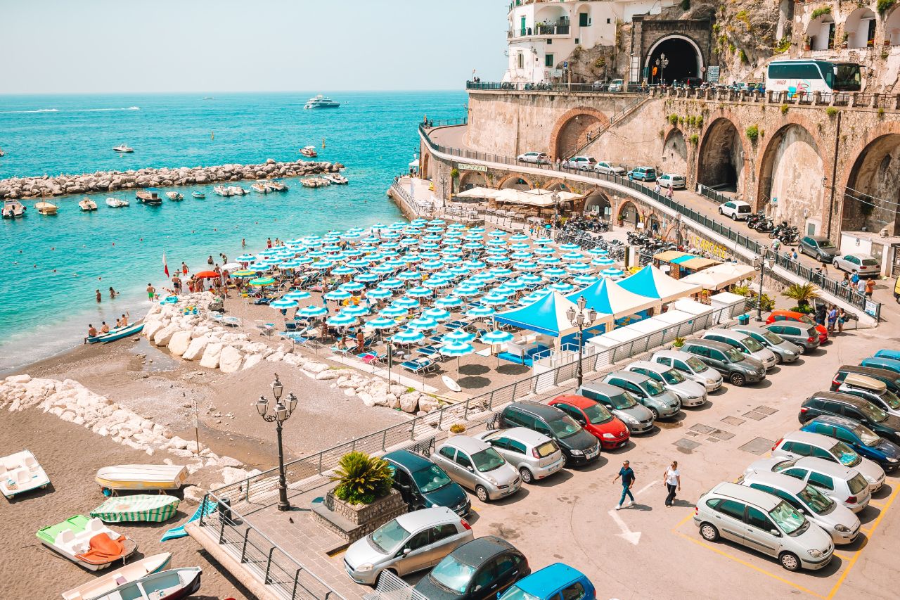 The typical beach of the Amalfi coast towns