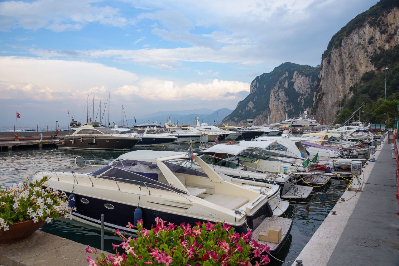 A boat moored in Marina Grande, on the Amalfi Coast