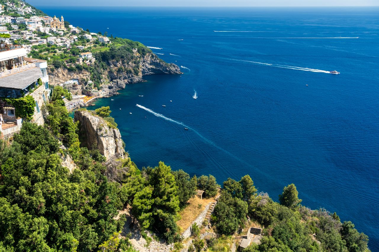 The view of a very high point of the Amalfi coast overlooking the sea
