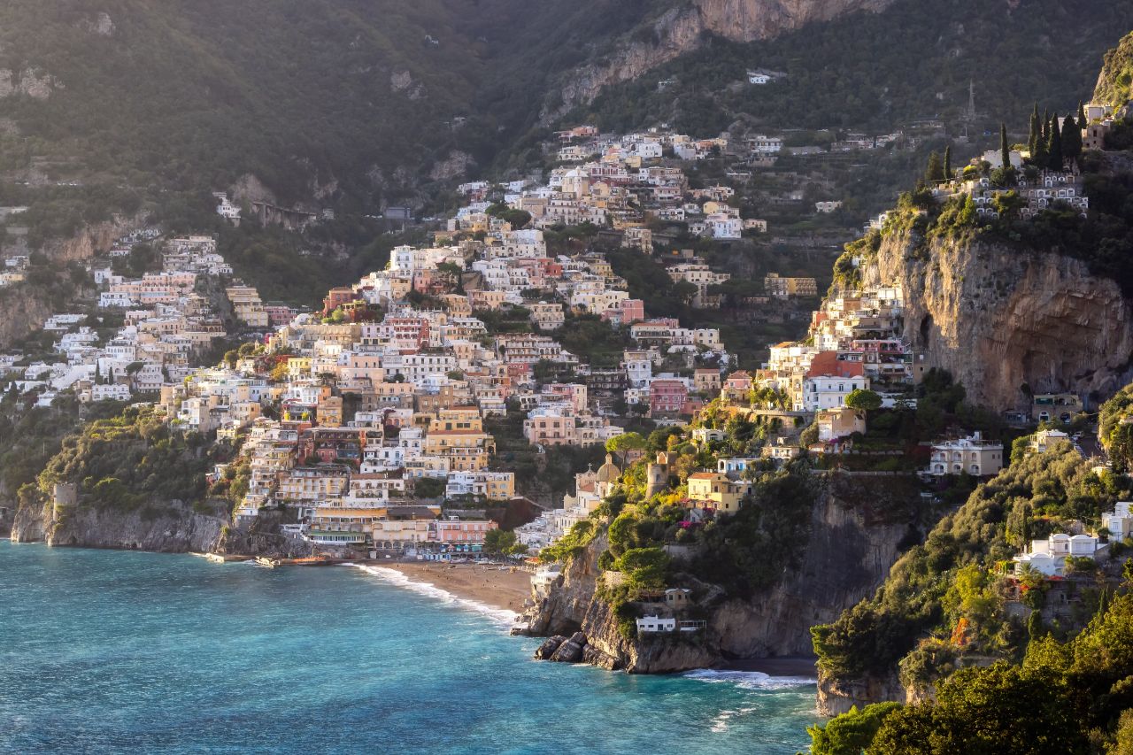 The photo taken by a drone of Tordigliano beach, in Positano