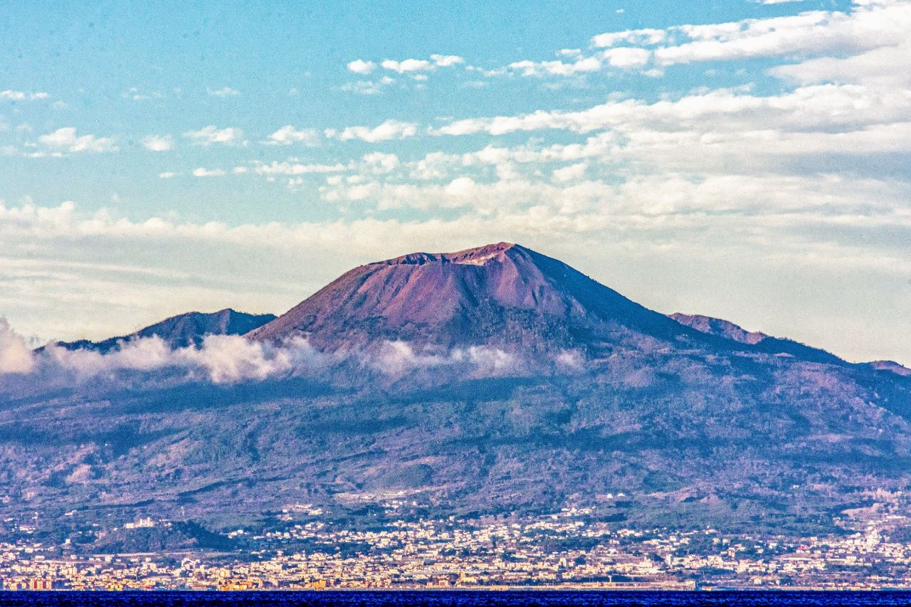 View of Mount Vesuvius from a distance, Naples, Italy