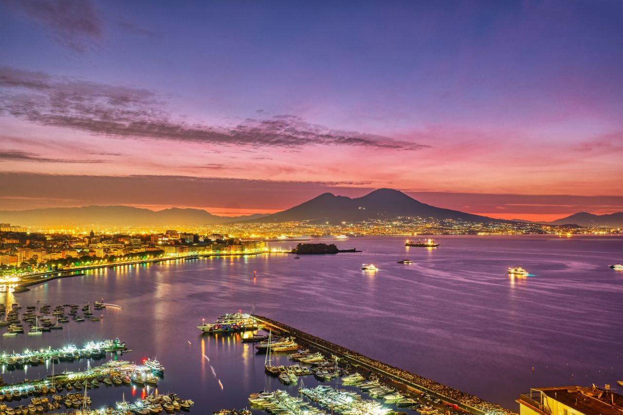 A beautiful view at night in Naples