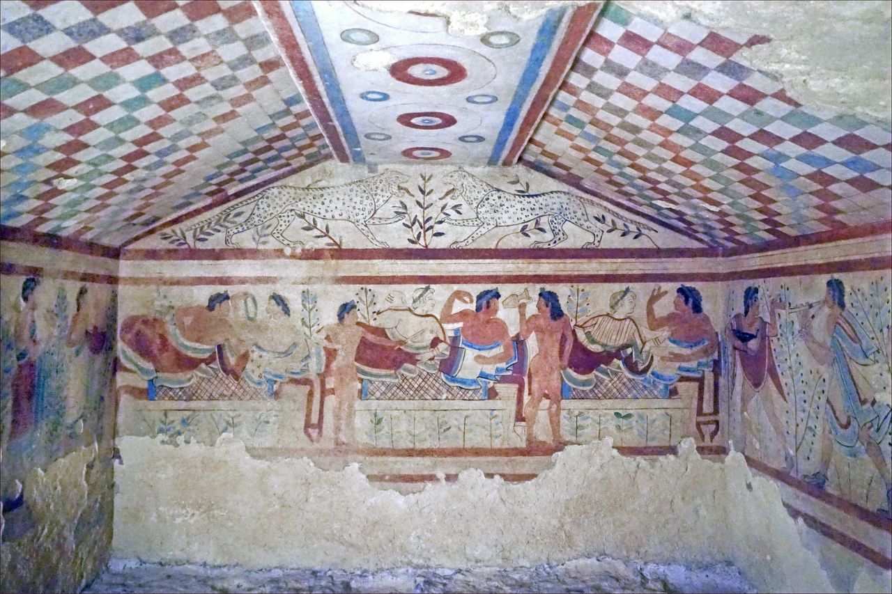 The painted Tomb of the Leopards, in Tarquinia