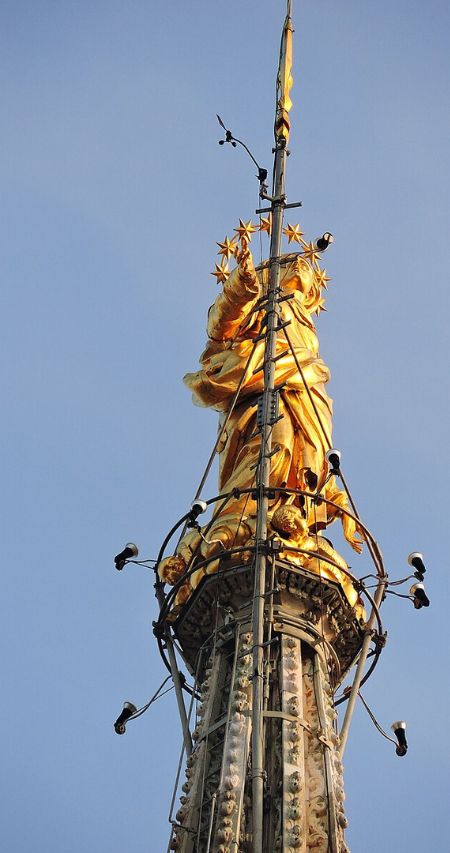 The back of the statue of the Madonnina in Milan