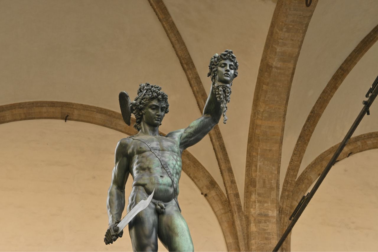 The statue of Perseus holding the head of Medusa