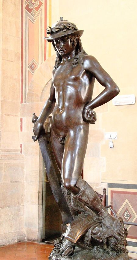 The front of the statue of David versus Goliath in Florence
