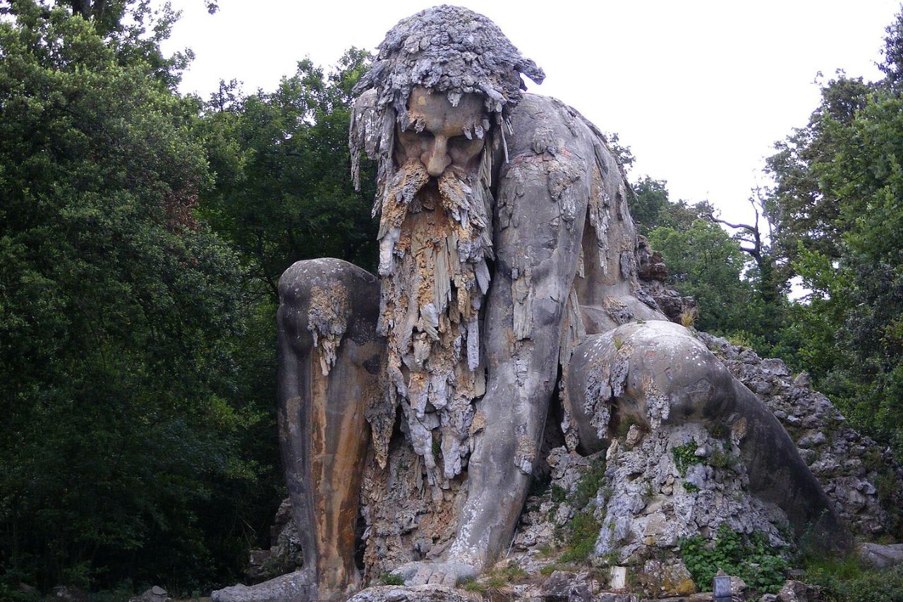 The stunning statue of Appennine Colossus surrounded by nature.