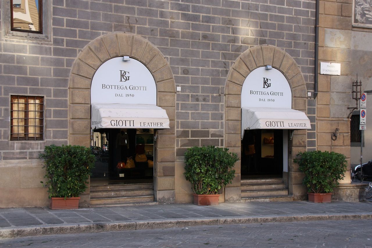 The entrance of one of the most famous leather shops in Florence the Bottega Giotti.