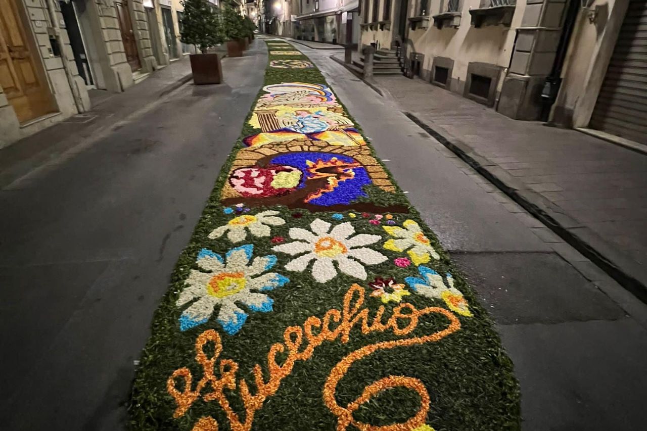 The beautiful flower on the ground at the Infiorata di Fucecchio, Tuscany