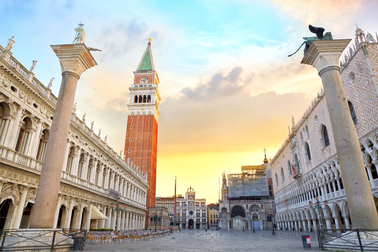 The sunset view of the beautiful Cathedral of Venice (Saint Mark's Basilica)