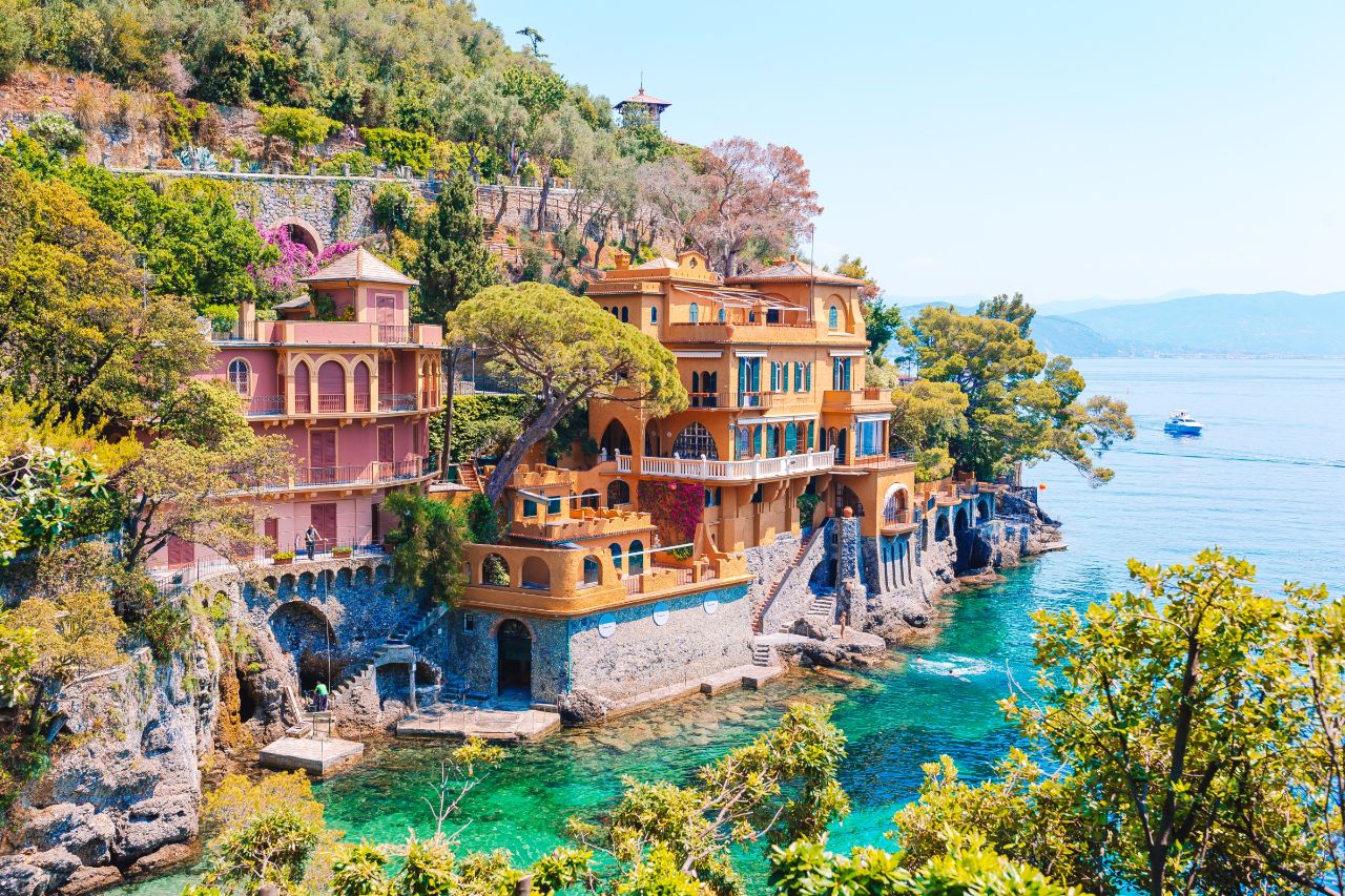 A sunny day weather on Amalfi Coast, Naples with a clear water and colorful houses.