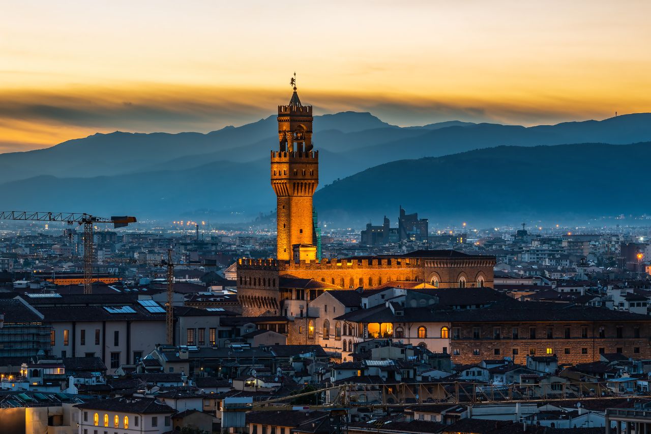 The warm view of Florence after sunset.