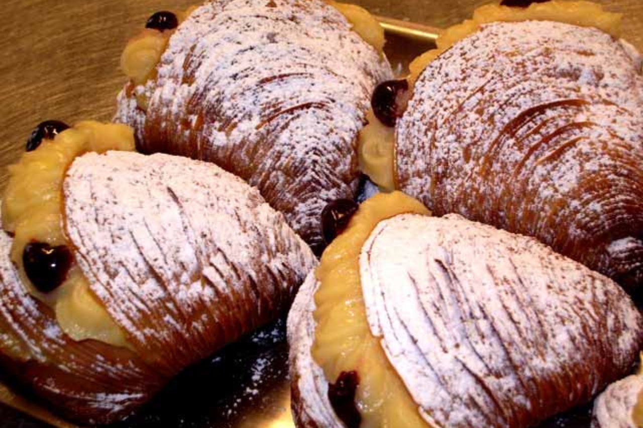 Sfogliatelle di Santa Rosa: a dessert from Sorrento (Italy) with dried fruit and lemon liqueur inside.