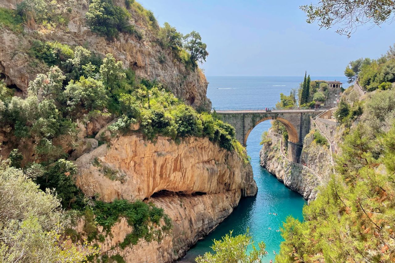 A unique swimming spot over the bridge located on Praniano, Amalfi coast. 