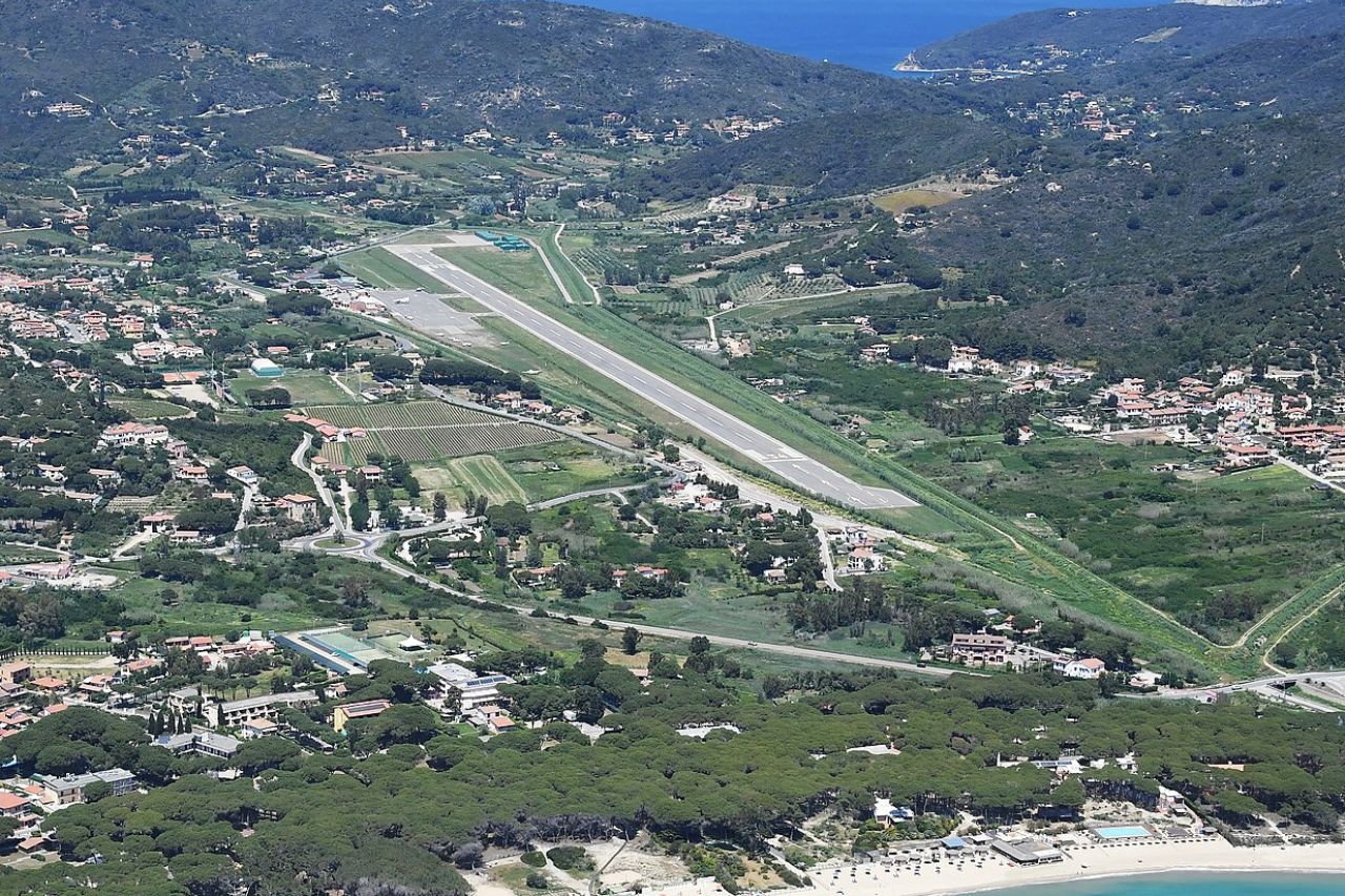An areal view of the Marina di Campo Airport (Elba Island, Tuscany)
