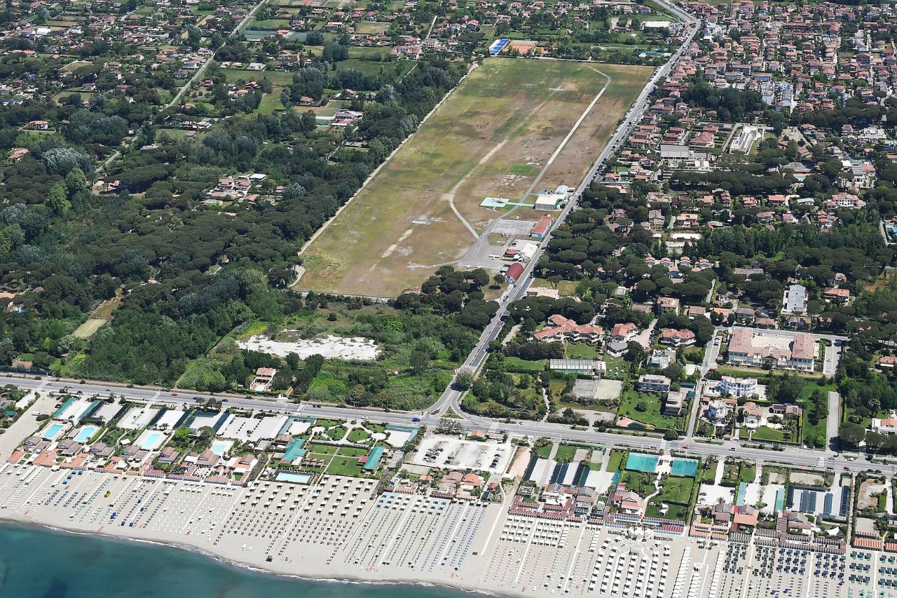 Bird's eye view of the Cinquale Airport located in Massa, Tuscany.