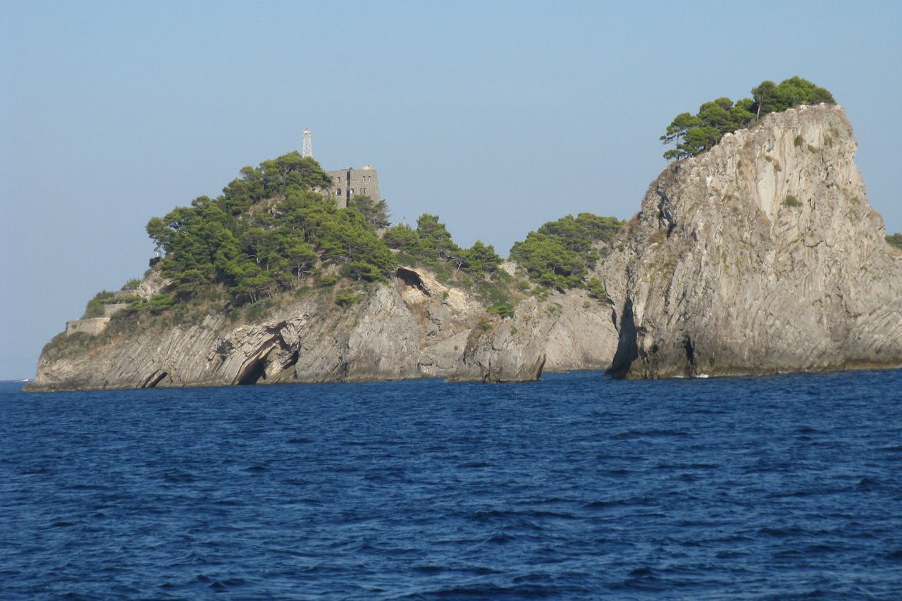 A view of rock formation on Li Galli Island seen from a boat