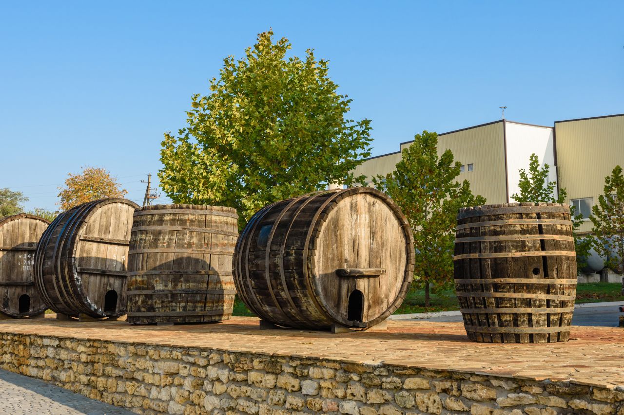 Old barrels of wine are displayed in one of the taverns in the Tuscan countryside.