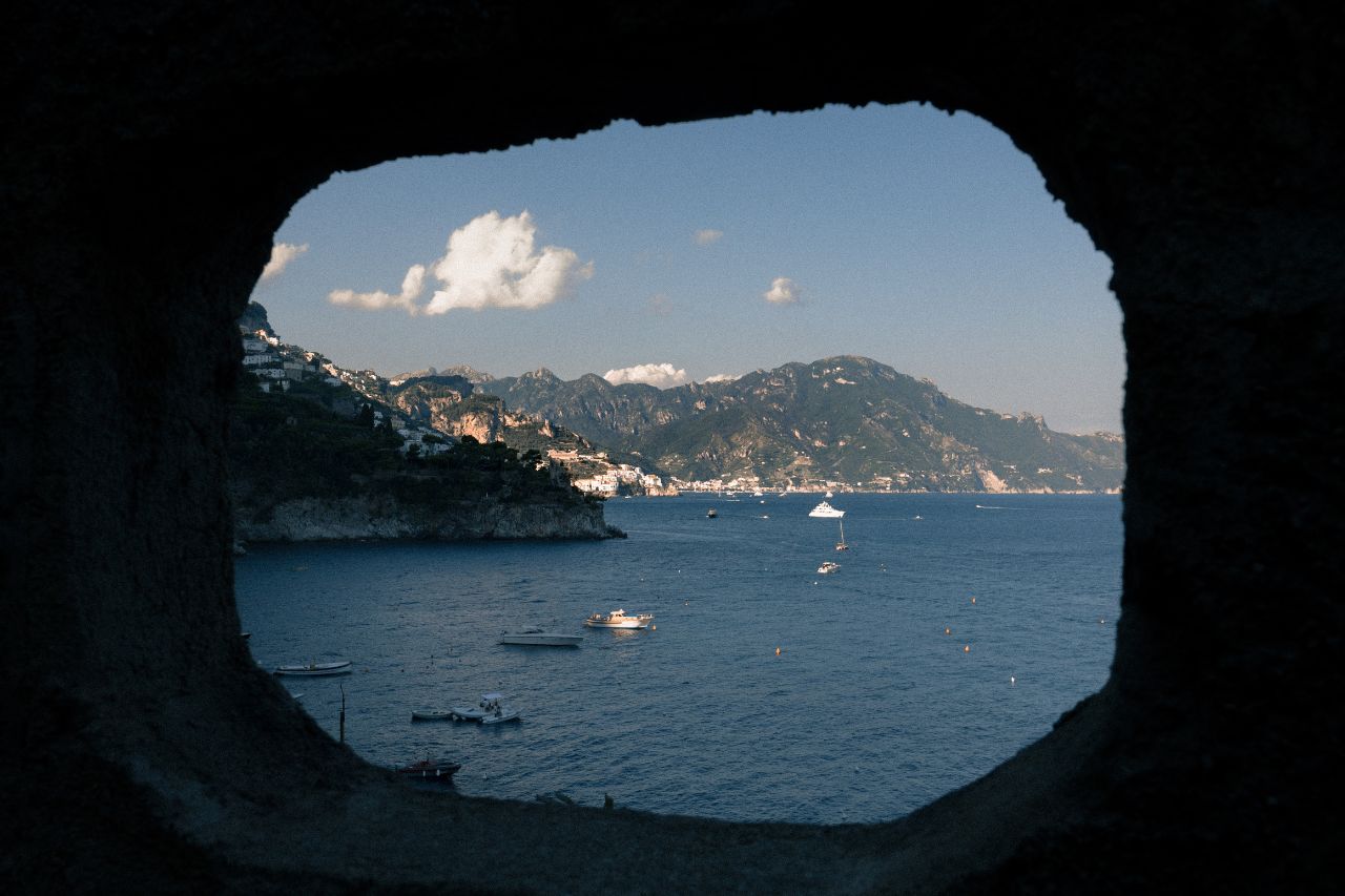 Many boats travel on the sea of the Amalfi coast.