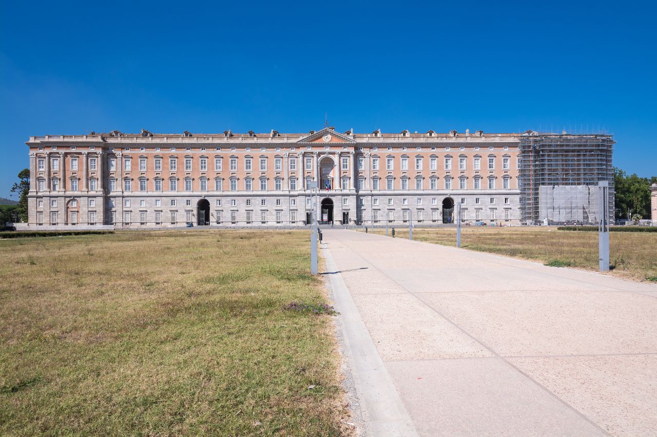 Entrance view in the Royal Palace in Caserta during summer.