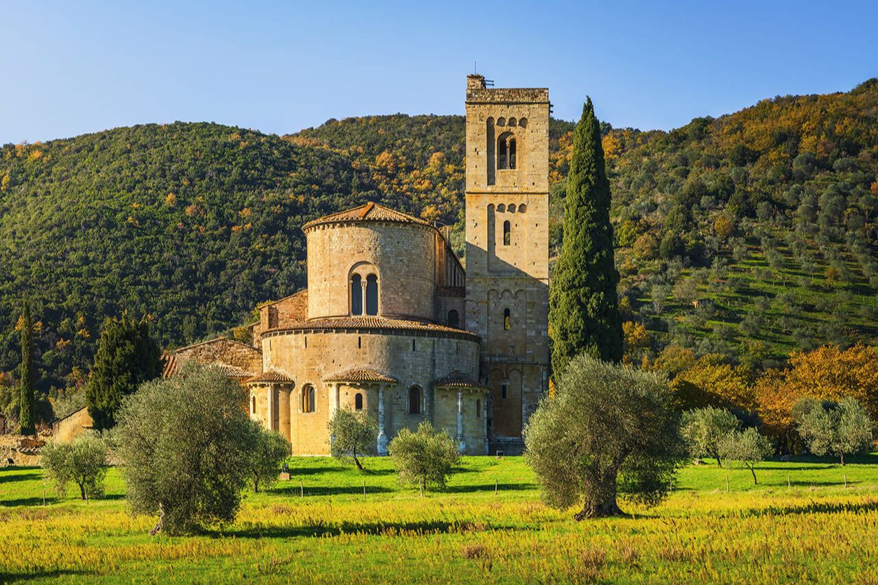 The Abbey of Sant’Antimo, near the wine town of Montalcino