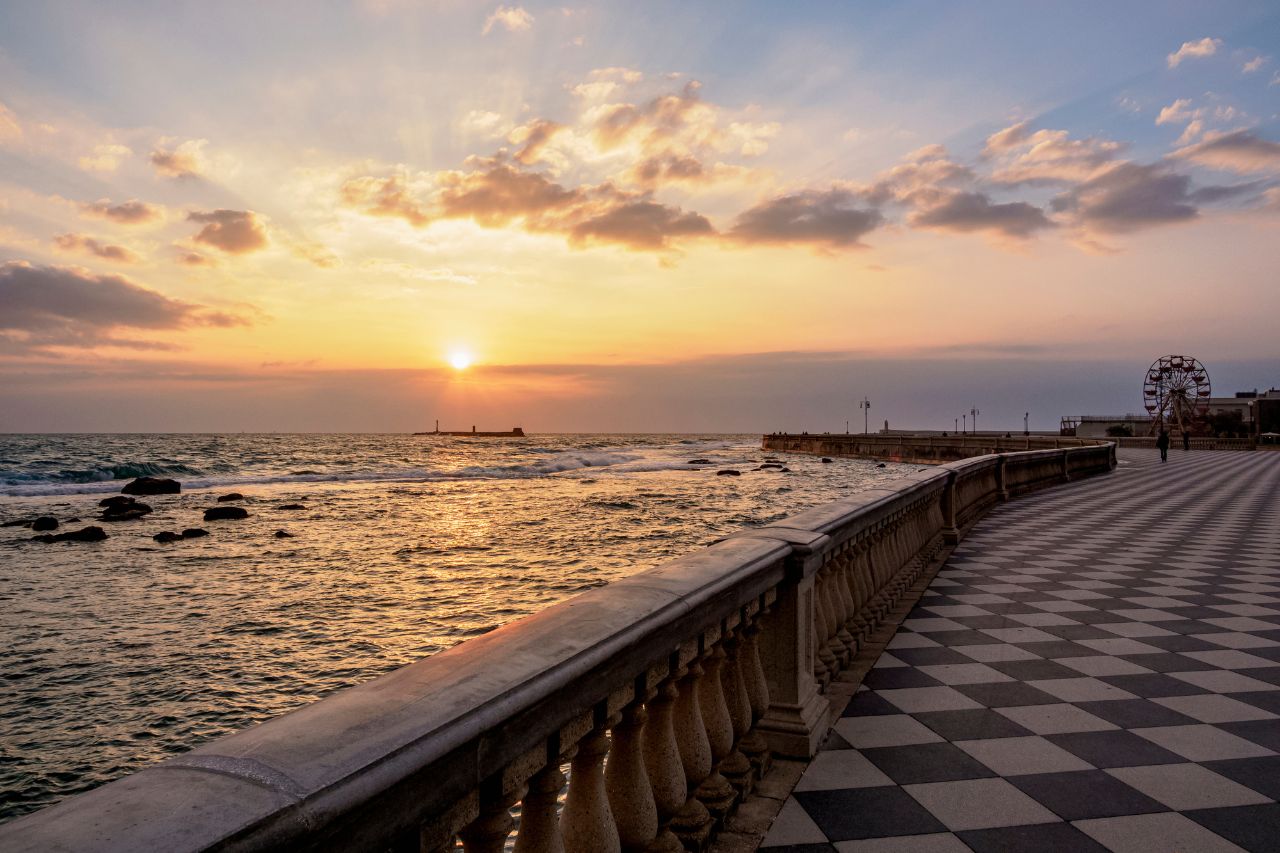 A view of beautiful sunset on the coast of Livorno.