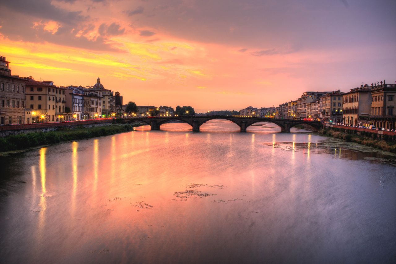 The Ponte Vecchio in Florence, during a classic autumn sunset