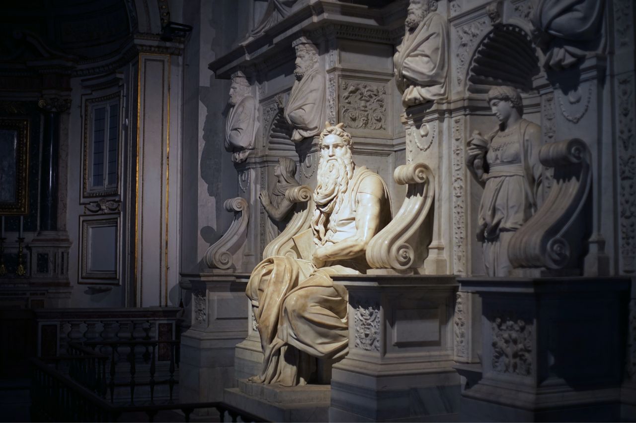 Michelangelo's statue of Moses is a sculptural masterpiece located in the Basilica of San Pietro in Vincoli in Rome.