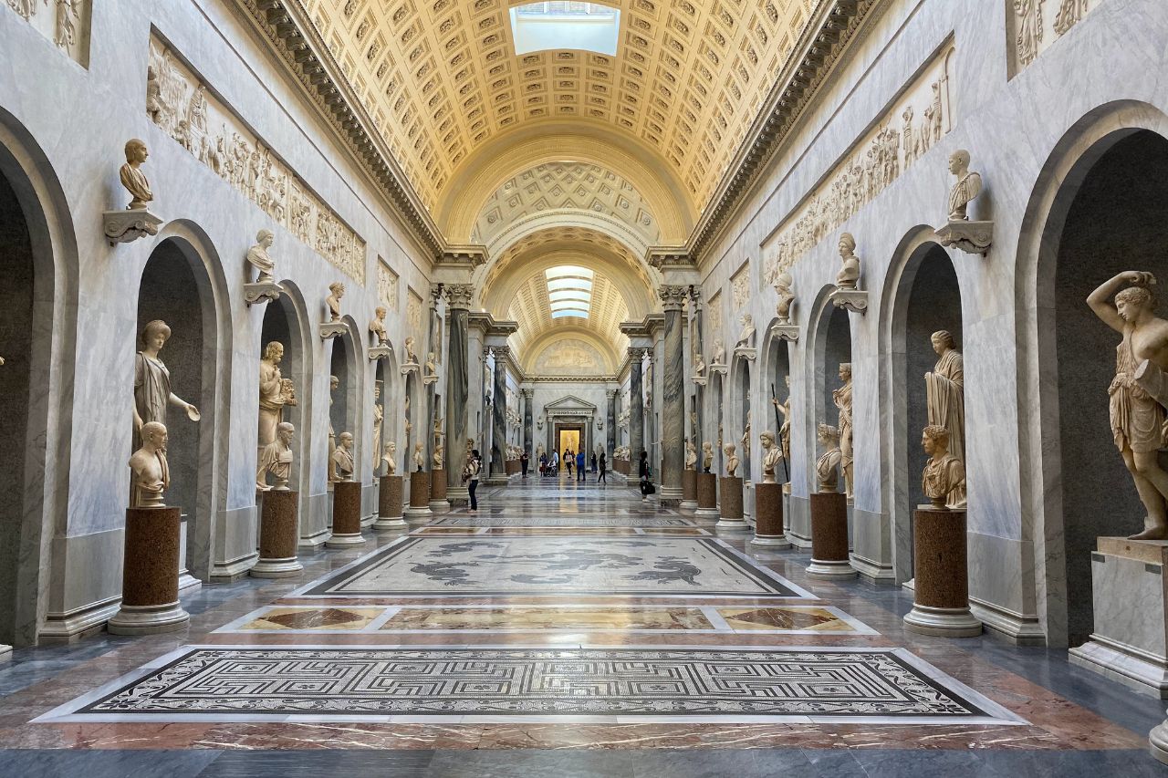The interior of the Vatican museums: many works of art are kept inside, Rome, Italy.
