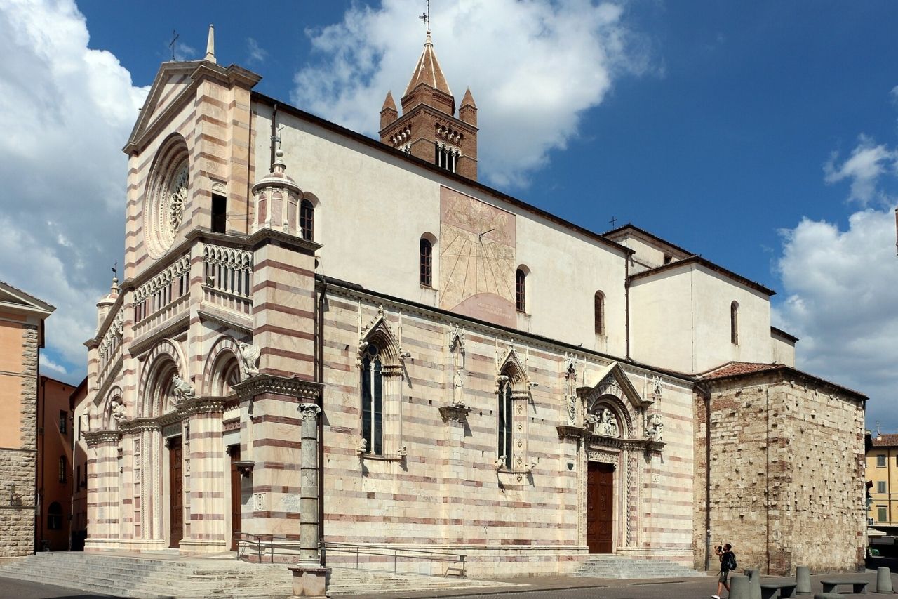 The exterior of the Grosseto cathedral on a beautiful sunny day