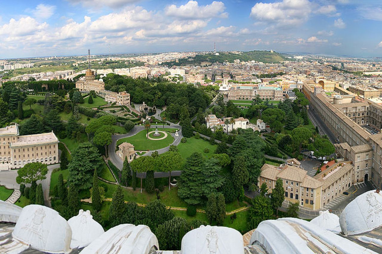 The view from above of the immense Vatican gardens in Rome