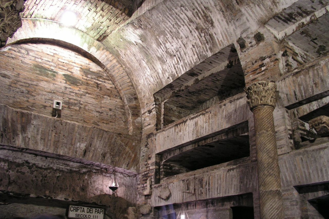 Inside view of the catacombs of Rome, perfect activity in winter.