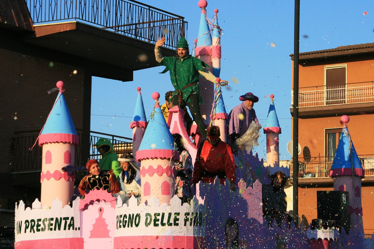 Different costumes on winter carnival parade in Rome, Italy