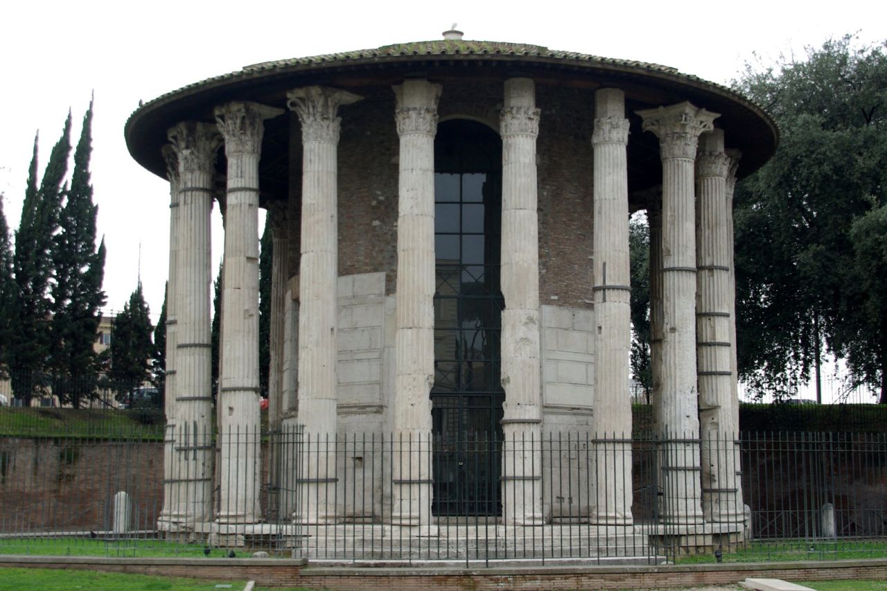 Outside view of the ancient Roman temple, known as the Temple of Hercules Victor.