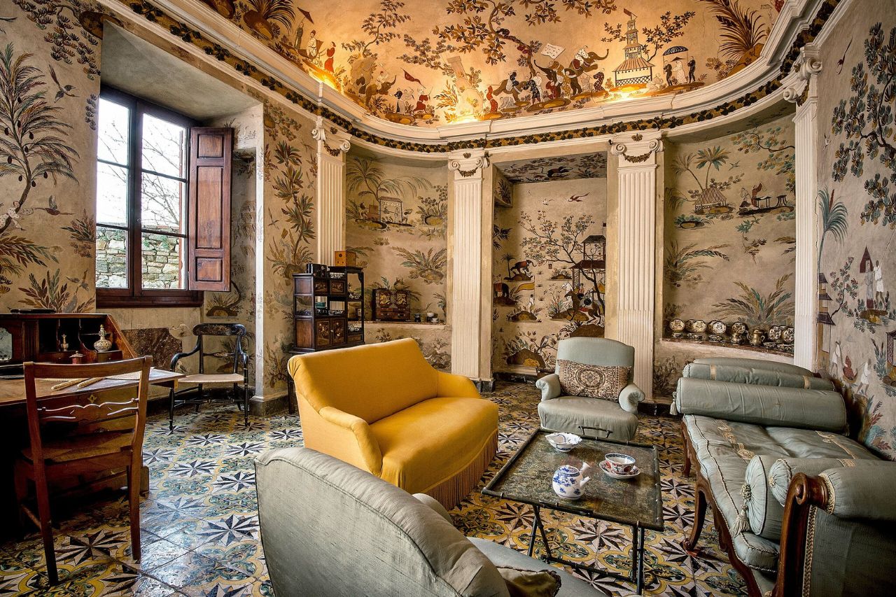 The very luxurious and vintage interior of the Villa dei Medici, near Florence, Tuscany