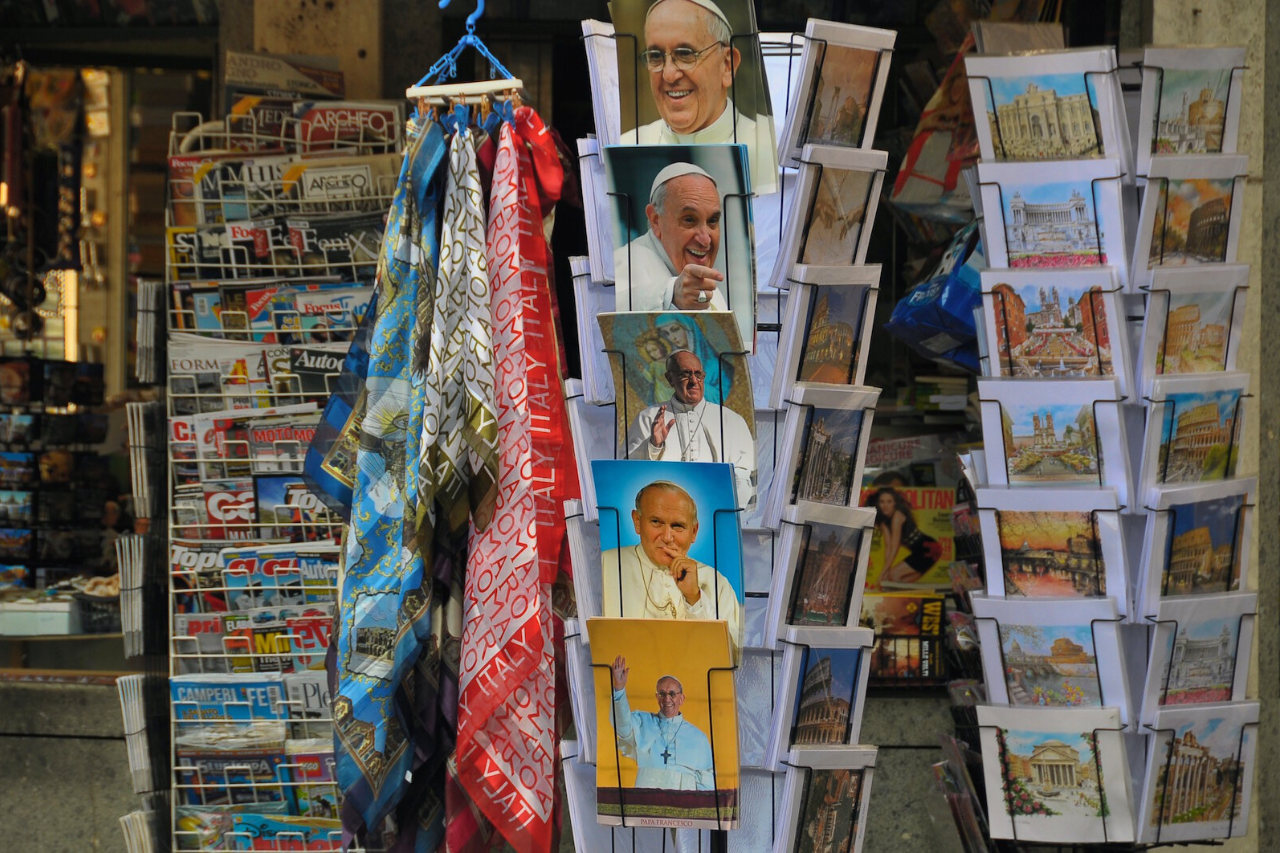 A shop in Rome is selling religious items as souvenirs
