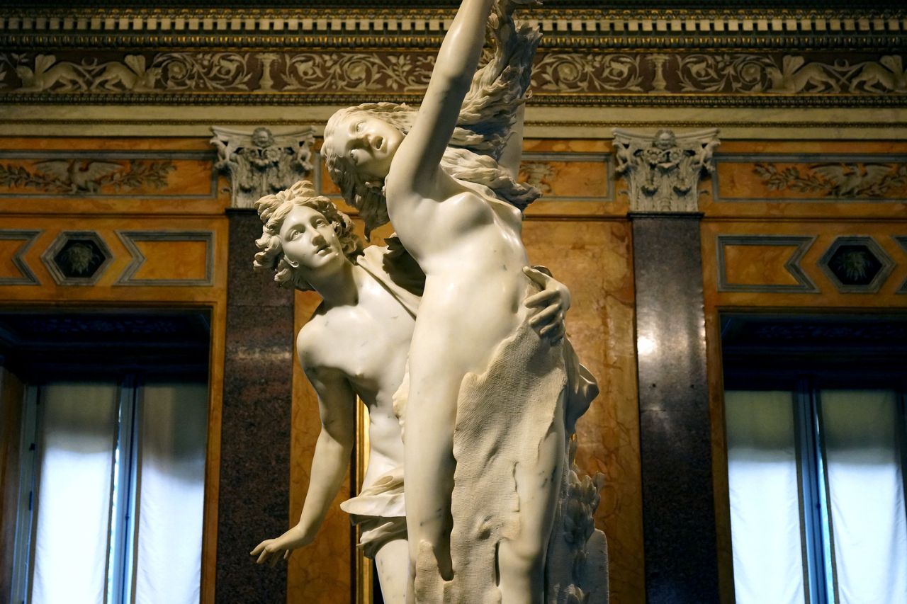 The sculpture of Apollo and Daphne, created by Gian Lorenzo Bernini, is a captivating masterpiece of Baroque art.