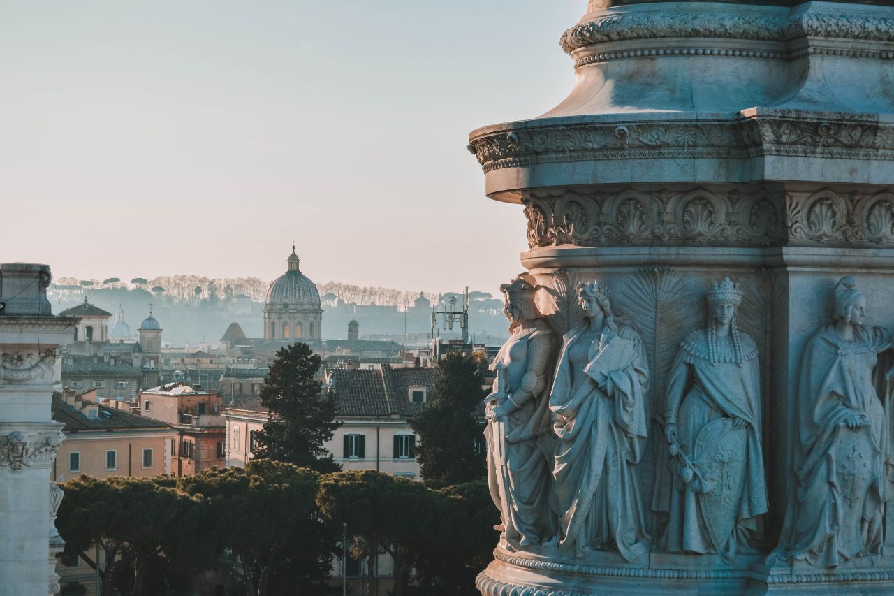 An overview of Rome portraying the details of some Roman sculptures
