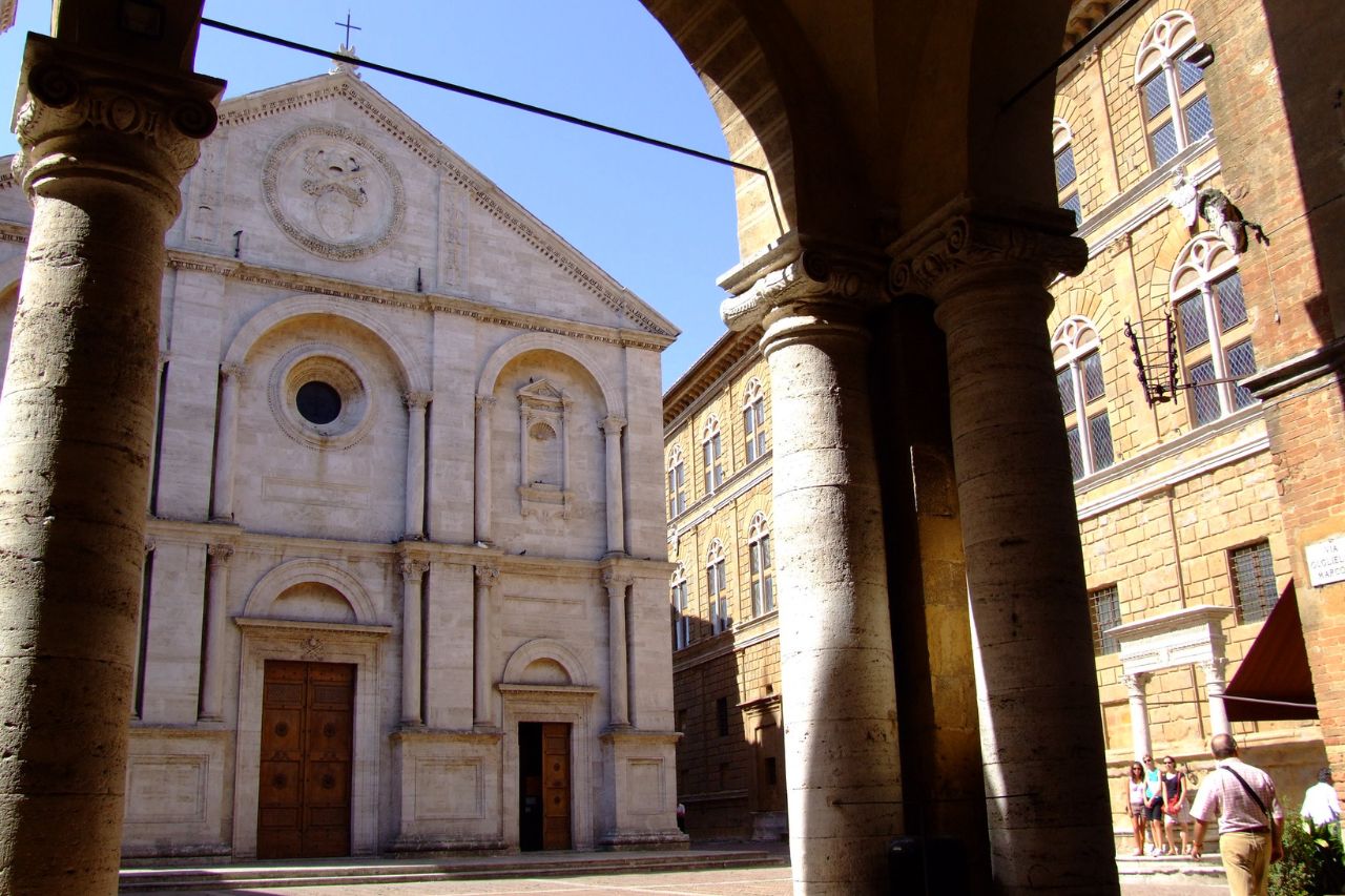 The exterior of the Cathedral of Santa Maria Assunta, in Pienza