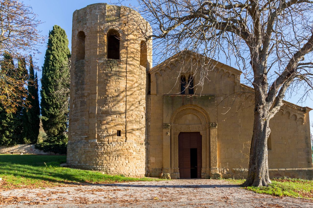 The exterior of a beautiful church in Pieve di Corsignano