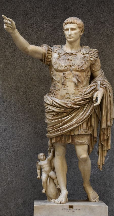 Augustus of Prima Porta, a classical marble statue depicting the first Roman Emperor Augustus