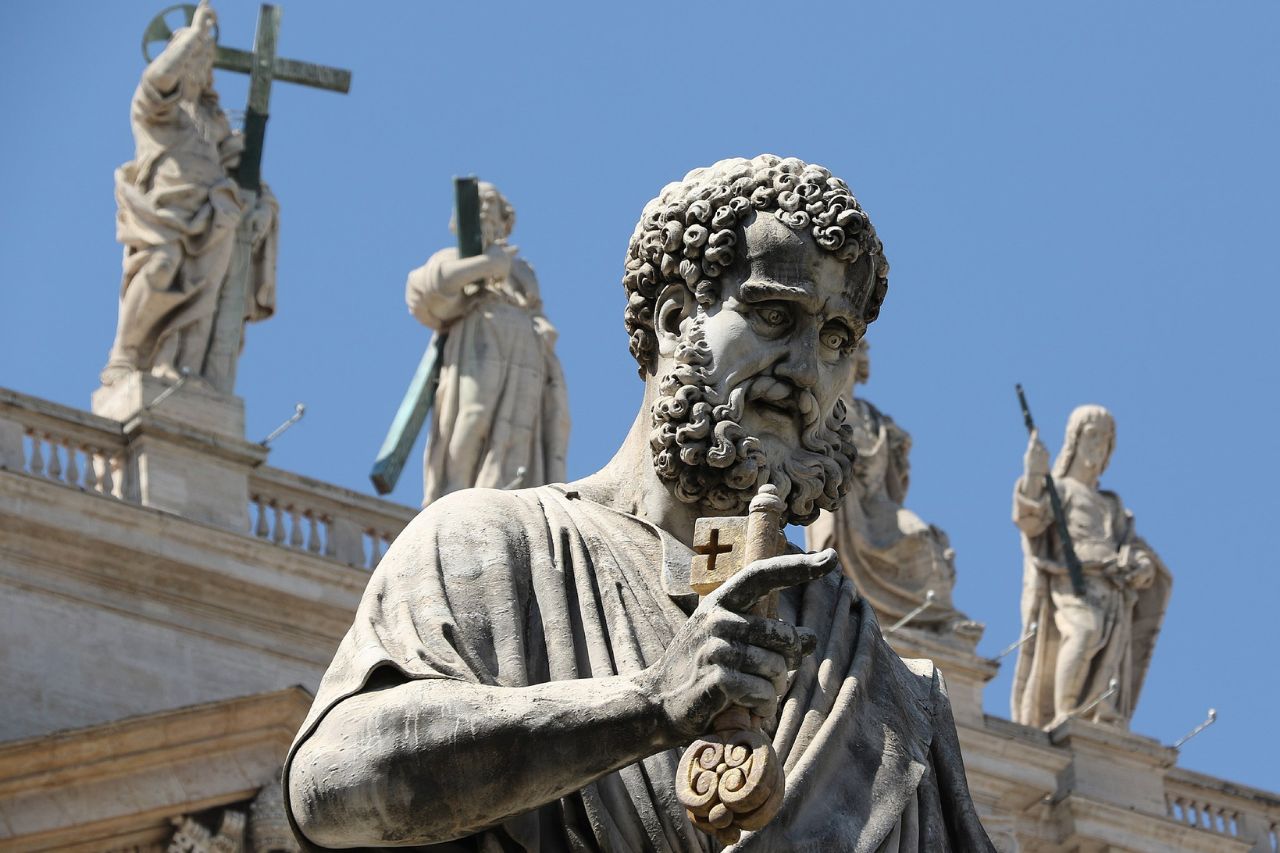 Statue of St. Peter, a religious sculpture portraying the apostle, in Rome