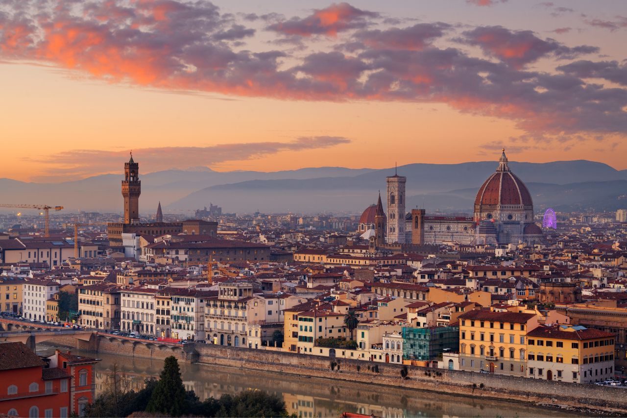 The panoramic view of Florence at sunset, in Tuscany, a region of central Italy
